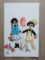 Carte Double Yvon  -   Petit Couple D'Enfants  Dessin - Grupo De Niños Y Familias