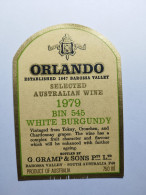 1979 Etiquette AUSTRALIA ORLANDO BIN 545 WHITE BURGUNDY SELECTED AUSTRALIAN WINE BAROSSA VALLEY - Otros & Sin Clasificación