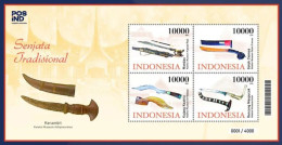 Indonesia Indonesie 2024 Stamp Souveneer Sheet Traditional Weapon - Indonesien