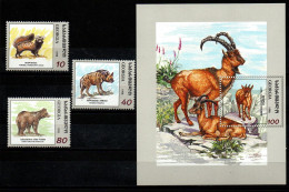 Georgien 1999 - Mi.Nr. 298 - 300 + Block 18 - Postfrisch MNH - Tiere Animals - Géorgie