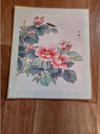 Peinture Sur Soie  XX E  Peinte A La Main En Chine - Signee -  Fleurs- Oiseau - Asiatische Kunst