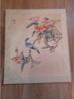 Peinture Sur Soie  XX E  Peinte A La Main En Chine - Signee - Fleur-  Oiseau - Asian Art