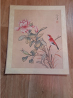 Peinture Sur Soie  XX E  Peinte A La Main En Chine - Signee - Fleur-  Oiseau - Arte Asiático