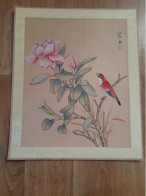 Peinture Sur Soie  XX E  Peinte A La Main En Chine - Signee - Fleur- Oiseau - Asiatische Kunst