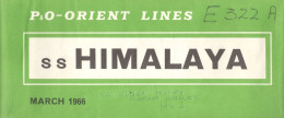 P&O SS Himalaya Large Fold Out 1966 Ship Deck Restaurant Map - Andere & Zonder Classificatie