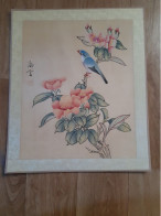 Peinture Sur Soie  XX E  Peinte A La Main En Chine - Signee - Fleur -  Oiseau - Asiatische Kunst