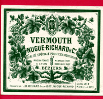 BUVARDS (Réf : BUV 036) VERMOUTH NUGUE -RICHARD & Cie Qualité Spéciale Pour L'exportation BÉZIERS LYON 1844 - Drank & Bier