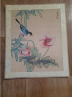 Peinture Sur Soie  XX E  Peinte A La Main En Chine - Signee - Fleur -  Oiseau - Asian Art