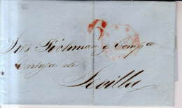 Prefilatelia 1845 Carta A Sevilla Marcas Roja  Cadiz Y Porteo 6 ,Miguel Guilloto - ...-1850 Préphilatélie