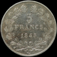 LaZooRo: France 5 Francs 1845 W VF - Silver - 5 Francs