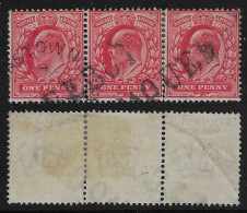 Great Britain 1902/1911 Strip With 3 Stamp King Edward II 1 Pence Cancel PAQUEBOT Expression Originates From Packet Boat - Oblitérés