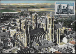 France 1960 Y&T 1235 Sur Cartes Maximum. Cathédrale De Laon - Kirchen U. Kathedralen