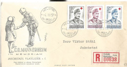 Finland   1952  Red Cross, Carl Gustaf Emil Mannerheim (1867-1951), Marshal And President  Mi 407-409 FDC - Storia Postale