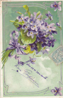 CARTE FANTAISIE. CPA GAUFRÉE. ILLUSTRATION. FLEURS BOUQUET DE VIOLETTES. " REMERCIEMENTS " ;ANNÉE 1905 + TEXTE - Other & Unclassified