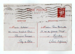 TB 4718 - 1942 - Entier Postal Type PETAIN - M. AUBERTOT à CLERMONT - FERRAND Pour M. P. HORLAVILLE, Professeur à NANTES - Postales Tipos Y (antes De 1995)