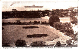 CM46. Vintage Postcard. Burgoyne Gardens, Southsea And HMS Illustrious. - Southsea