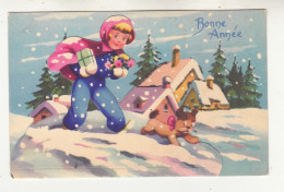 CM29. Vintage French Novelty 3D Greetings Postcard. Girl And Dog In The Snow. - Gruppi Di Bambini & Famiglie