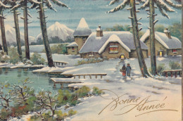 CM15.  Vintage French Greetings Postcard. Winter Scene By A Lake. - New Year