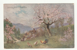 CPA Joyeuses Paques . Illustrateur H.Ch.Vienne . H.Christ  N°192B  Paysage  Poules Coq  - Pâques