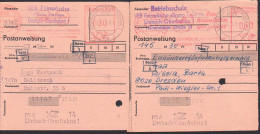 Limbach-Oberfrohna  2 Postanweisungen Mit AFS VEB Feinwäsche Bruno Freitag über 30 Bzw. 60 Pfg. - Frankeermachines (EMA)