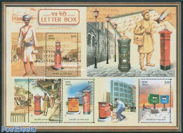 India 2005 Letter Boxes S/s, Mint NH, Nature - Transport - Various - Horses - Mail Boxes - Post - Automobiles - Street.. - Unused Stamps