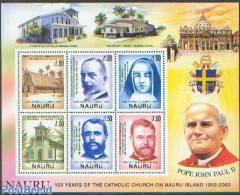 Nauru 2002 Catholic Church 6v M/s, Mint NH, Religion - Churches, Temples, Mosques, Synagogues - Pope - Religion - Iglesias Y Catedrales