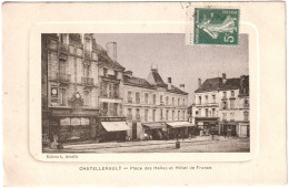 CPA DE CHATELLERAULT  (VIENNE)  PLACE DES HALLES ET HÔTEL DE FRANCE - Chatellerault