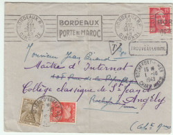 Trouvé à La Boite -Taxé  Bordeaux - Rochefort - St Jean D'angely Sur Enveloppe Octobre 1949 - Briefe U. Dokumente