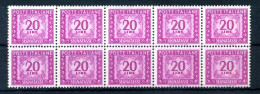 1947-54 ITALIA SEGNATASSE N.106 (*) 20 Lire Senza Gomma Blocco Di 10 Filig. Ruota - Strafport