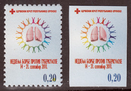 Bosnia Serbia 2011 TBC Red Cross Croix Rouge Rotes Kreuz, Perforated +imperforated, Tax Charity Surcharge Stamps MNH - Bosnia Erzegovina