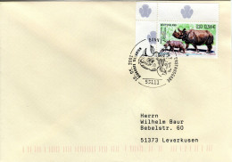 GERMANY  FDC,  Indian Rhinoceros With Baby   /   ALLEMAGNE  Lettre De Première Jour,  Rhinocéros Indien Avec Bébé   2001 - Scimmie