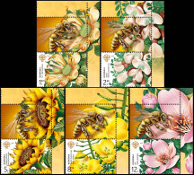 ROMANIA, 2019, Melliferous Flowers, Plants, Bees, Insects, Set Of 5 + Label, MNH (**); LPMP 2243 - Unused Stamps