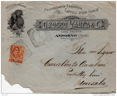 1906 LETTERA INTESTATA FABBRICA DI CAPPELLI CON ANNULLO ANDORNO NOVARA - Marcophilie