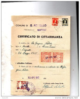 1947  CERTIFICATO COMUNALE CON MARCHE  -  S. AGNELLO    NAPOLI - Erinnofilia