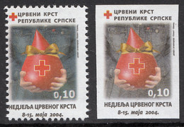 Bosnia Serbia 2004 Red Cross Rotes Kreuz Croix Rouge, Tax Charity Surcharge, Perforated + Imperforated Stamp MNH - Bosnia And Herzegovina