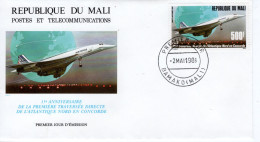 Mali FDC - 15e Anniversaire De La Premiere Traversée De L'Atlantique Nord En CONCORDE - 1v Envelope Prémier Jour - Concorde