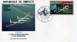 Djibouti FDC - Voyager - 1er Tour Du Monde Sans Escale Et Sans Ravitaillement -  - 1v Envelope Prémier Jour - Avions