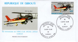 Djibouti FDC - 40e Anniversaire De L'Aero-Club Michel Lafoux - Tiger-Moth - Tobago 10 - 1v Envelope Prémier Jour - Vliegtuigen