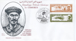 Comores FDC - Centenaire De La Naissance De ROLAND GARROS - HENRY FARMAN - 2v Envelope Prémier Jour - Avions