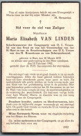 Bidprentje Reet - Van Linden Maria Elisabeth (1859-1942) - Images Religieuses