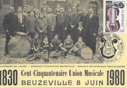 CARTE POSTALE RARE -27 - BEUZEVILLE - Cent Cinquantenaire Union Musicale ( 8 Juin) - 1830-1980 - Musik Und Musikanten