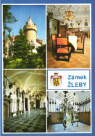 ZLEBY, MULTIPLE VIEWS, ARCHITECTURE, PALACE, EMBLEM, MUSEUM, KNIGHT'S HALL, CZECH REPUBLIC, POSTCARD - República Checa