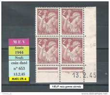 Timbre Type Iris N° 653 Coin Daté 13.2.45 (gomme Abîmée) - 1940-1949