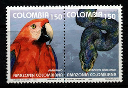 14- KOLUMBIEN - 1993 - MI#:1907-1908 - MNH- COLOMBIAN AMAZON – PAPAGAYO AND SNAKE - Kolumbien