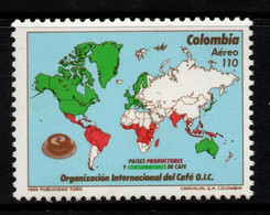 06- KOLUMBIEN - 1989 - MI#:1748 - MNH- INTERNATIONAL COFFEE ORGANIZATION - MAPS - Colombia