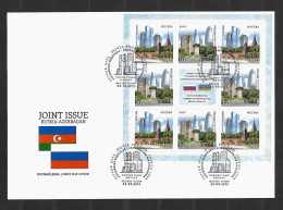RARE 2015 Joint Russia And Azerbaijan, FDC RUSSIA WITH SOUVENIR SHEET OF 8 STAMPS: Modern Architecture - Emissioni Congiunte