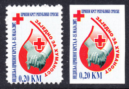 Bosnia Serbia 2007 Red Cross Rotes Kreuz Croix Rouge, Tax Charity Surcharge, Perforated + Imperforated Stamp MNH - Bosnië En Herzegovina