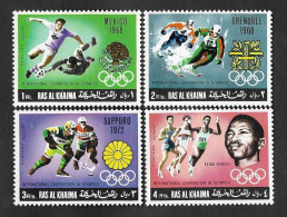 SE)1968 ARAB EMIRATES SPORTS SERIES, INTERNATIONAL COOPERATION IN THE OLYMPIC GAMES MEXICO, GRENOBLE & JAPAN, 4 STAMPS M - Other & Unclassified