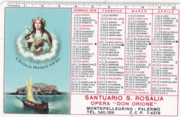 Calendarietto - Santuario S.rosalia - Opera Don Orione - Montepellegrino Palermo - Anno 1975 - Tamaño Pequeño : 1971-80