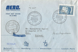 Finland   1955 Special Cover / Cancellation Tour Helsinki-Hamburg-Amsterdam - London/Paris  Mi 437 - Lettres & Documents